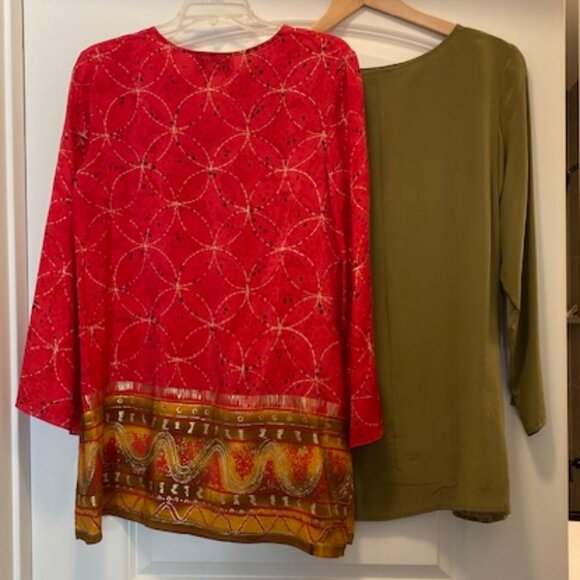 Choice: DIANE GILMAN 100% SILK l/s TUNIC Tops* RED GOLD or OLIVE Green GOLD ~ S - Picture 12 of 14